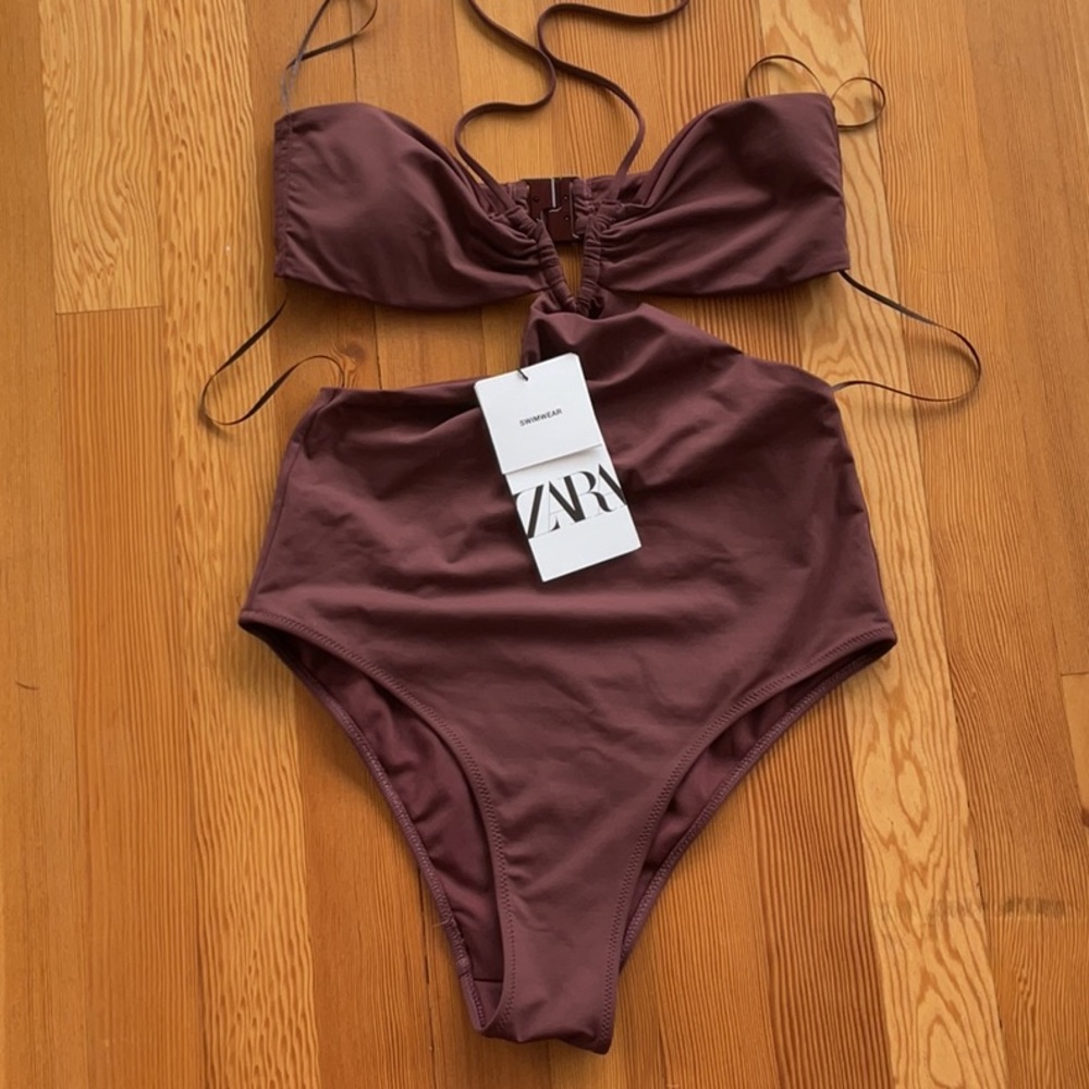 ZARA Amazing Dark Brown Monokini Swimsuit NWT - Picture 1 of 4